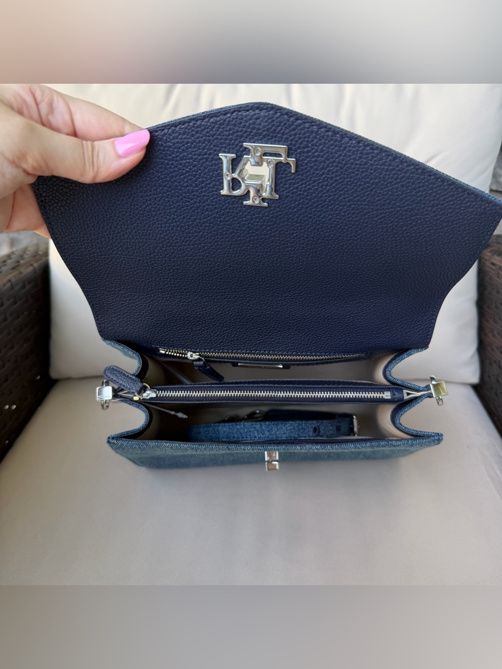 Lauren Ralph Lauren Farrah Washed Denim Indigo Blue Medium Satchel NWT - Picture 4 of 8